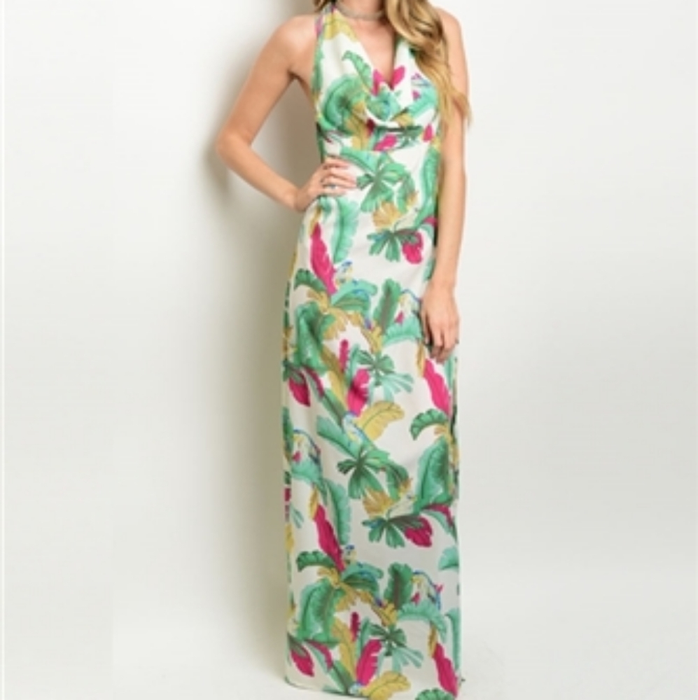 IVORY FUSCHIA AND GREEN MAXI DRESS